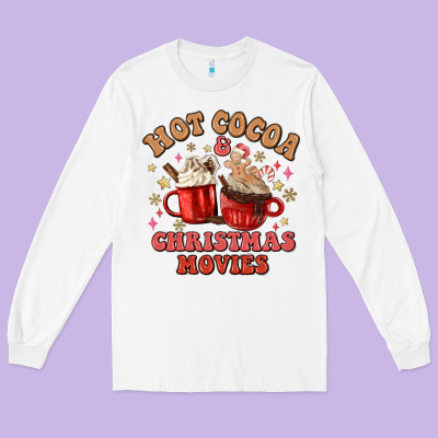Long Sleeve Tee hot cocoa and christmas movies