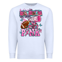 White in october we wear cheer pink football Premium Sweatshirt - AdoDesignShop