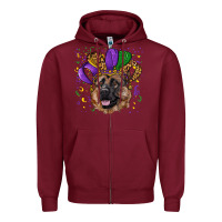 Burgundy mardi gras hat german shepherd Zipper Hoodie - RanaPortraitStore