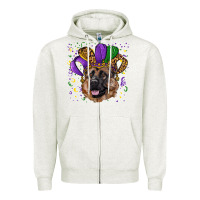 Oatmeal Heather mardi gras hat german shepherd Zipper Hoodie - RanaPortraitStore