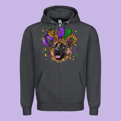 Zipper Hoodie mardi gras hat german shepherd