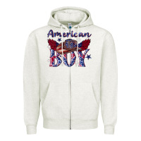 Oatmeal Heather American boy with cowboy Zipper Hoodie - texasbilliewilder
