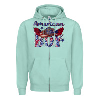 Seafoam American boy with cowboy Zipper Hoodie - texasbilliewilder