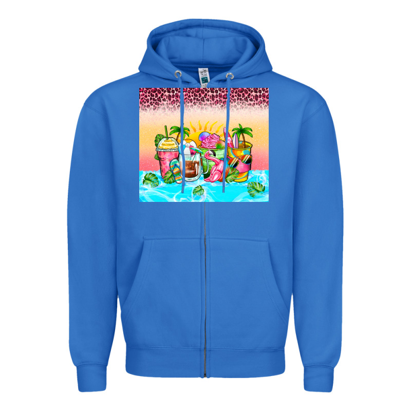 Beach Summer Coffee Cups Zipper Hoodie by Zillion Design Studio | Teevron