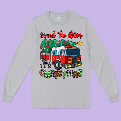 Long Sleeve Tee sound the alarm its christmas fire truck