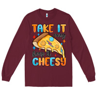 Burgundy take it easy keep it cheesy Long Sleeve Tee - MaliasSmallBusiness