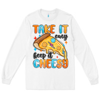 White take it easy keep it cheesy Long Sleeve Tee - MaliasSmallBusiness