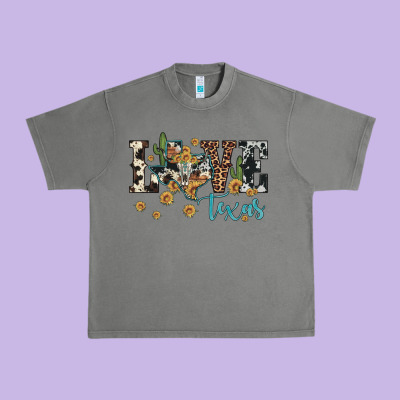 Love Texas Map Sunflower Cactus Cowhide Leopard Urban Heavy Tee Designed By Artiststas