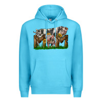 Ocean Blue Western Mom With Spotted Pig And Baby Pig Premium Hoodie - LillyAllenDesigns