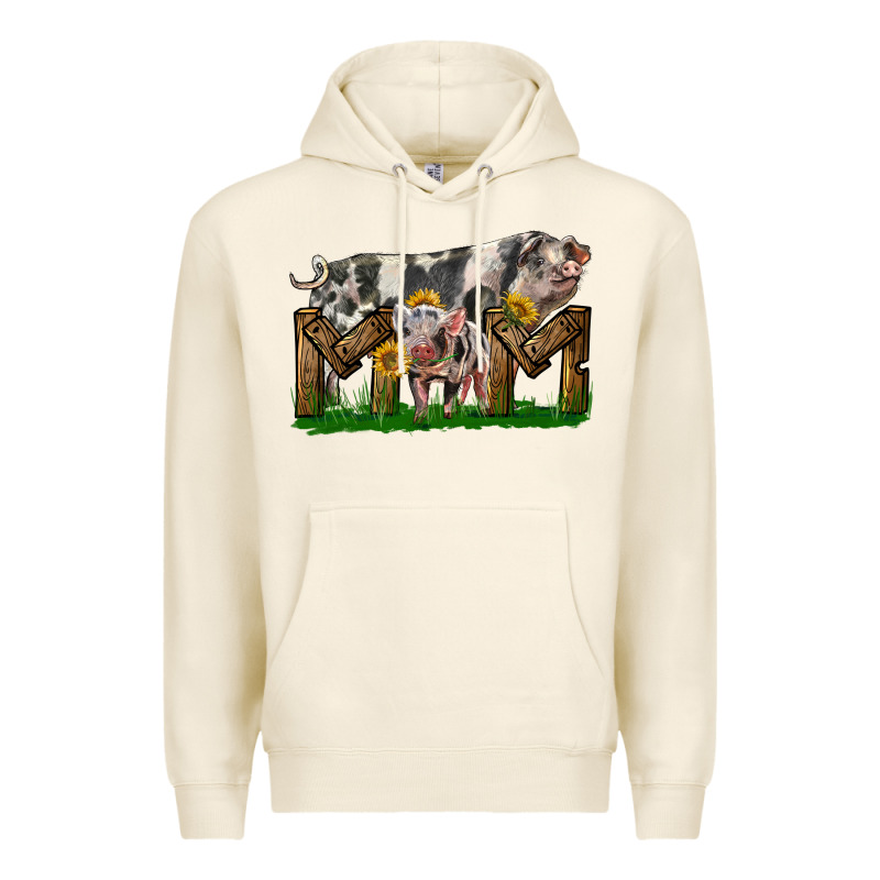 Western Mom With Spotted Pig And Baby Pig Premium Hoodie by LillyAllenDesigns | Teevron