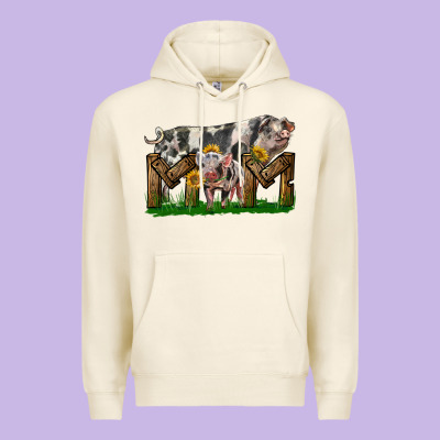Western Mom With Spotted Pig And Baby Pig Premium Hoodie Designed By Lillyallendesigns