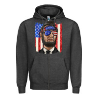 Charcoal Heather American flag with lincoln Zipper Hoodie - texasbilliewilder