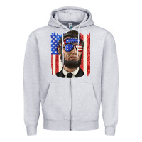Heather Grey American flag with lincoln Zipper Hoodie - texasbilliewilder