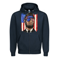 Navy American flag with lincoln Zipper Hoodie - texasbilliewilder