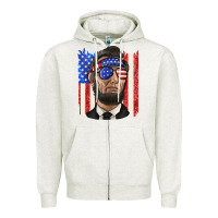 Oatmeal Heather American flag with lincoln Zipper Hoodie - texasbilliewilder