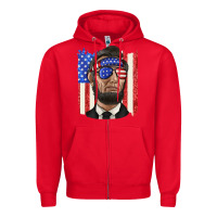 Red American flag with lincoln Zipper Hoodie - texasbilliewilder