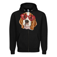 Black beagle with love glasses Zipper Hoodie - RanaPortraitStore