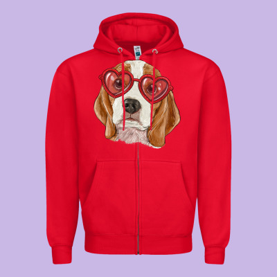 Zipper Hoodie beagle with love glasses