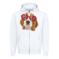White beagle with love glasses Zipper Hoodie - RanaPortraitStore