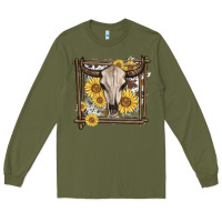 Army Green western bull skull Long Sleeve Tee - MaliasSmallBusiness