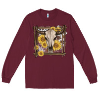 Burgundy western bull skull Long Sleeve Tee - MaliasSmallBusiness
