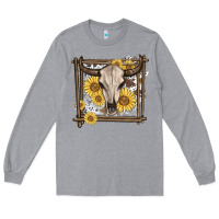 Heather Grey western bull skull Long Sleeve Tee - MaliasSmallBusiness