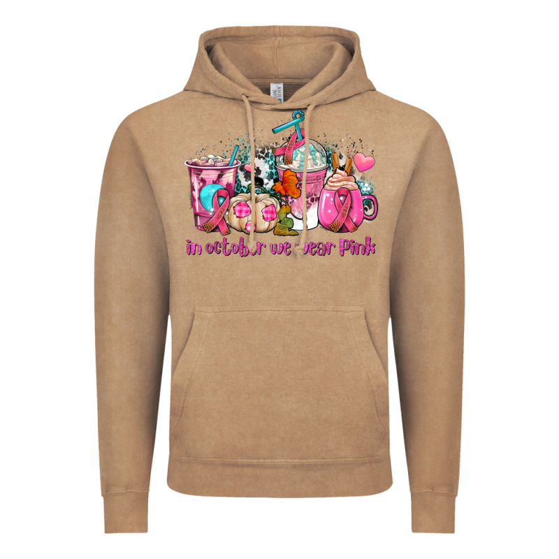Western Cancer  In October We Wear Pink Coffee Cups With Ribbons Vintage Hoodie by AdoDesignShop | Teevron