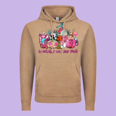 Western Cancer  In October We Wear Pink Coffee Cups With Ribbons Vintage Hoodie Designed By Adodesignshop