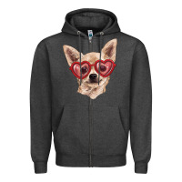 Charcoal Heather chihuahua dog with love glasses Zipper Hoodie - RanaPortraitStore
