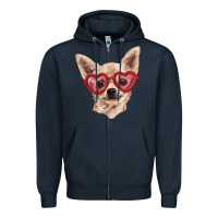 Navy chihuahua dog with love glasses Zipper Hoodie - RanaPortraitStore