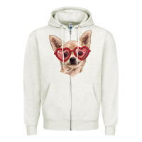 Oatmeal Heather chihuahua dog with love glasses Zipper Hoodie - RanaPortraitStore