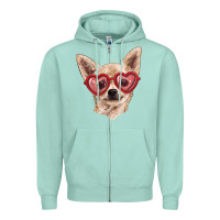 Seafoam chihuahua dog with love glasses Zipper Hoodie - RanaPortraitStore