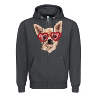 Chihuahua Dog With Love Glasses Zipper Hoodie | Teevron
