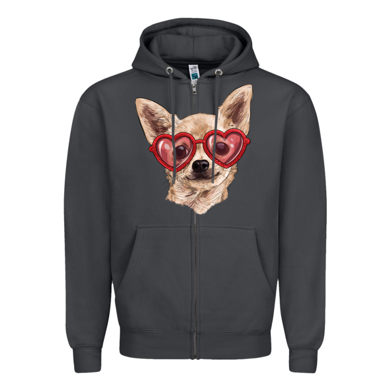 Chihuahua Dog With Love Glasses Zipper Hoodie by RanaPortraitStore | Teevron