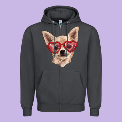Zipper Hoodie chihuahua dog with love glasses