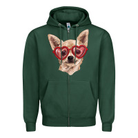 Sports Green chihuahua dog with love glasses Zipper Hoodie - RanaPortraitStore