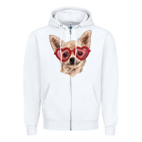 White chihuahua dog with love glasses Zipper Hoodie - RanaPortraitStore