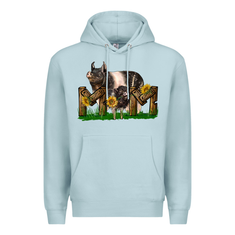 Western Mom With Hampshire Pig And Baby Pig Premium Hoodie by LillyAllenDesigns | Teevron