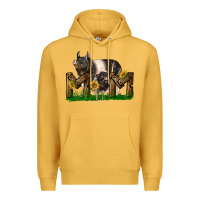 Mustard Western Mom With Hampshire Pig And Baby Pig Premium Hoodie - LillyAllenDesigns