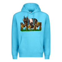 Ocean Blue Western Mom With Hampshire Pig And Baby Pig Premium Hoodie - LillyAllenDesigns