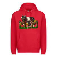 Red Western Mom With Hampshire Pig And Baby Pig Premium Hoodie - LillyAllenDesigns