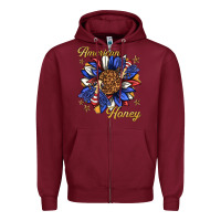 Burgundy American honey with bee Zipper Hoodie - texasbilliewilder