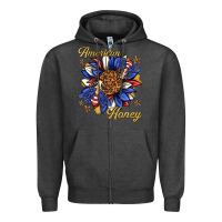 Charcoal Heather American honey with bee Zipper Hoodie - texasbilliewilder