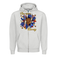 Dove Grey American honey with bee Zipper Hoodie - texasbilliewilder