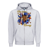 Heather Grey American honey with bee Zipper Hoodie - texasbilliewilder