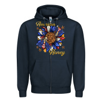 Navy American honey with bee Zipper Hoodie - texasbilliewilder