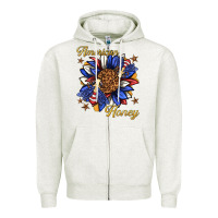 Oatmeal Heather American honey with bee Zipper Hoodie - texasbilliewilder