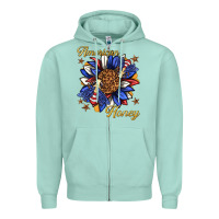 Seafoam American honey with bee Zipper Hoodie - texasbilliewilder