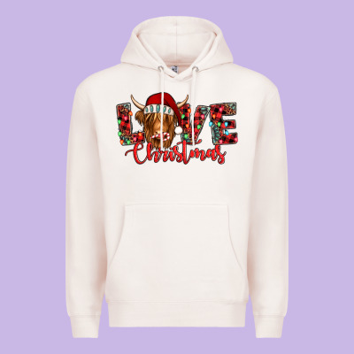 Love Christmas Highland Cow And Turquoise Gemstone Premium Hoodie Designed By Jasminsmagicworld