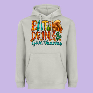 Eat Drink Give Thanks Heavyweight Hoodie Designed By Cowhidedigitalart